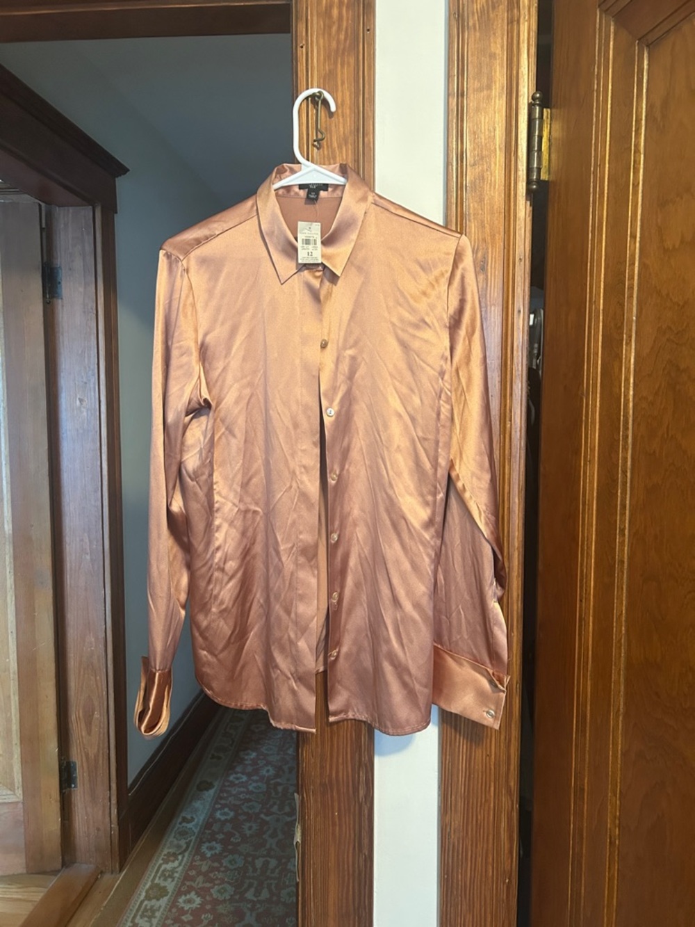 Ann Taylor  Satin Dress Shirt in Rose Copper